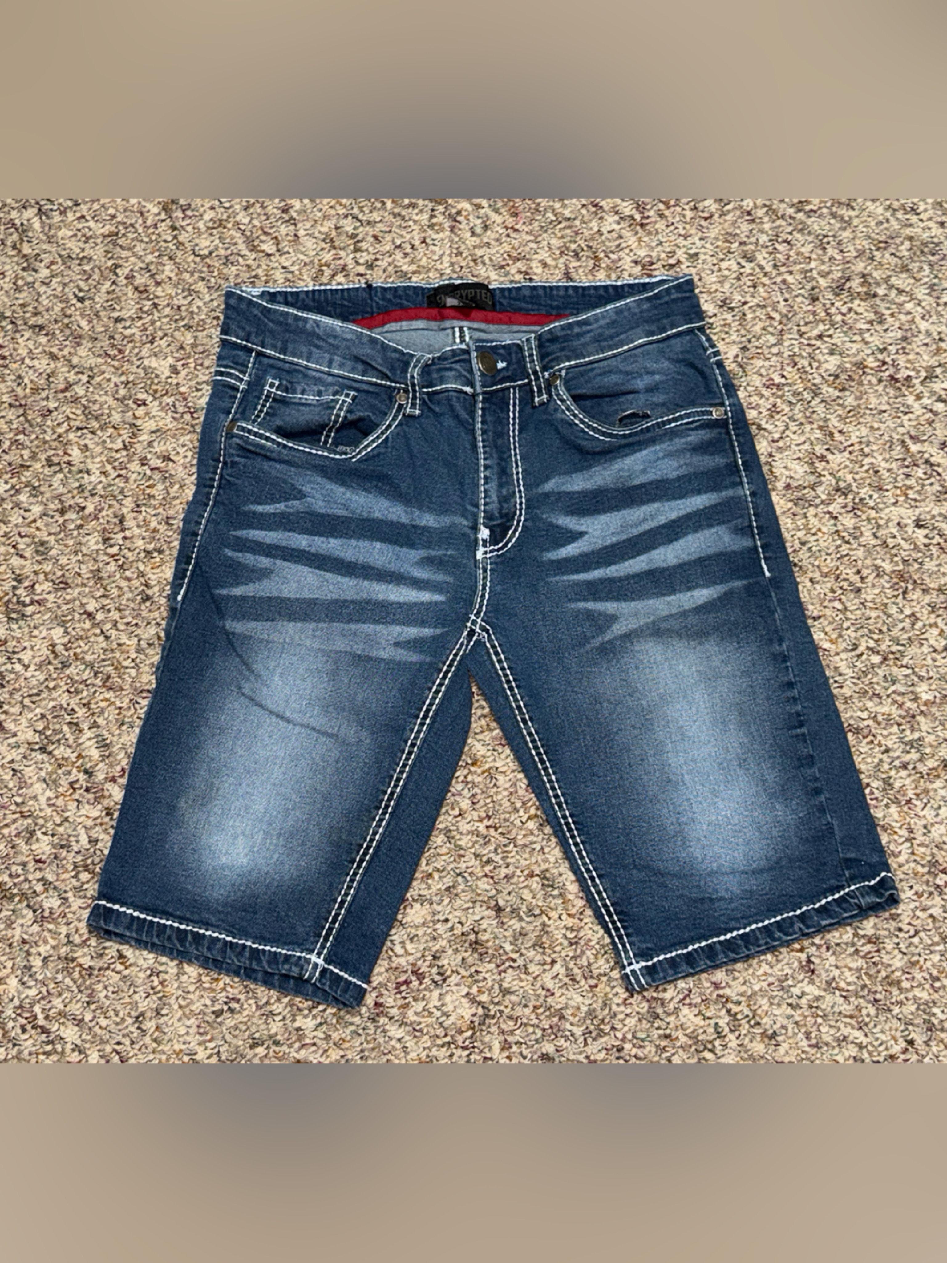 Dark Blue Men's Size 32 Shorts Denim Shorts Encrypted Jean Shorts